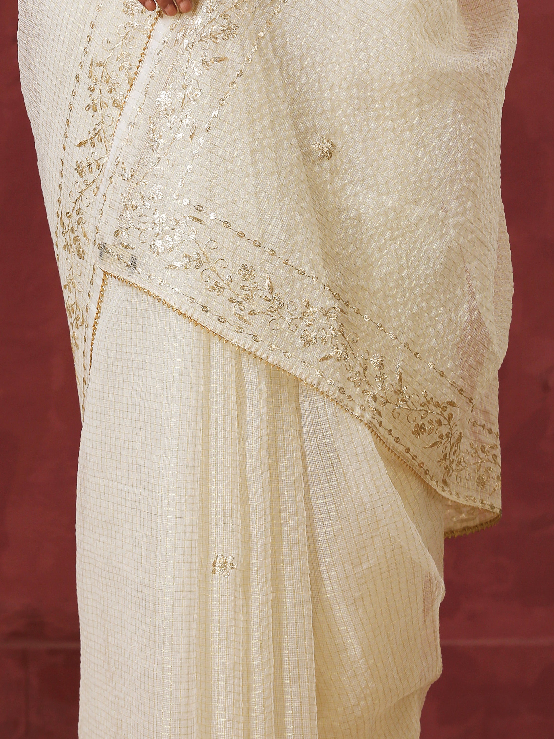 Pitta Cream Kota Hand Embroidered Saree