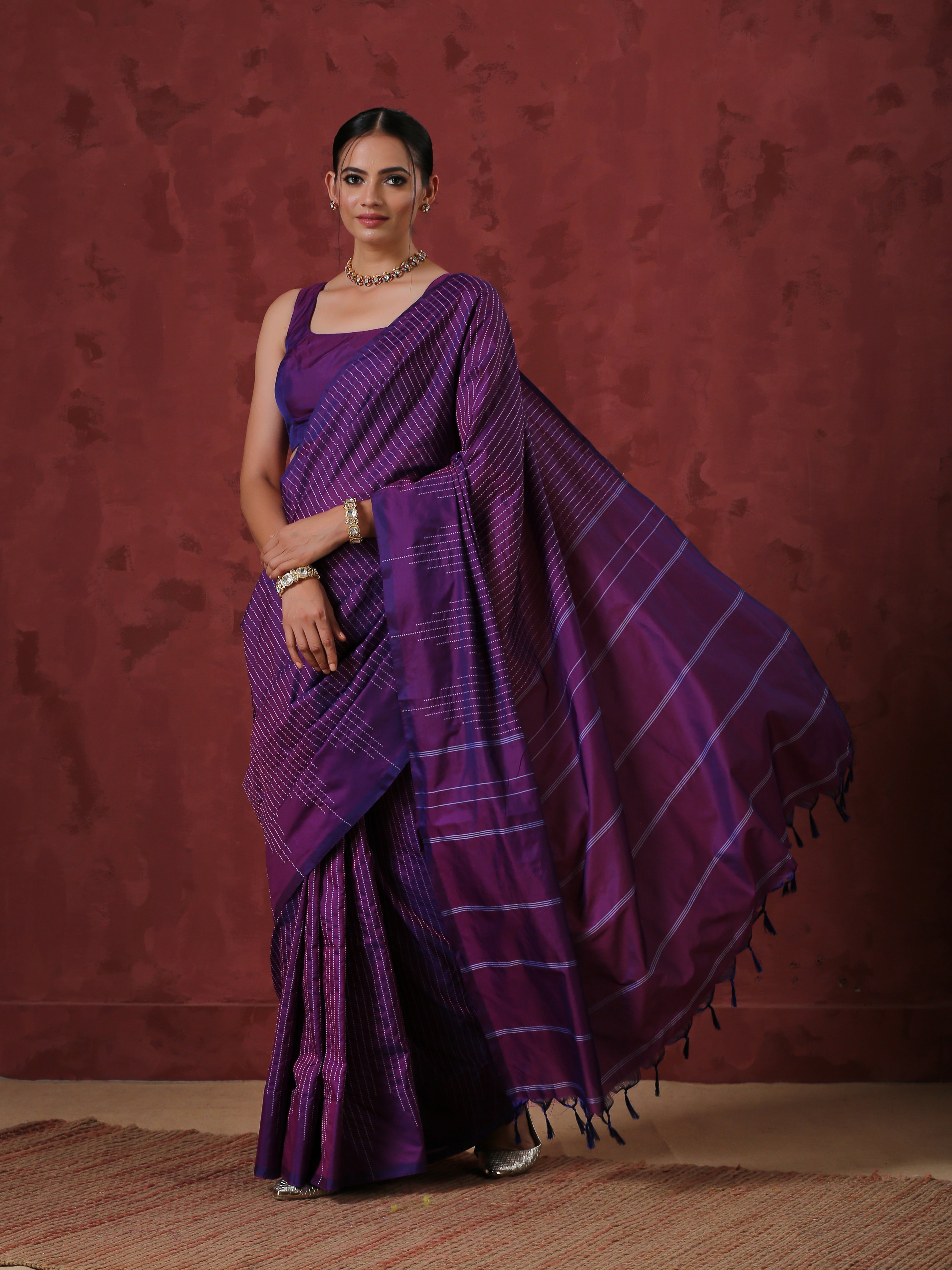 Silk Temple Plum Saree with Blouse Fabric