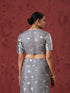 Grey Dot Organza Blouse with Border on Sleeves