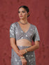 Grey Dot Organza Blouse with Border on Sleeves