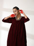 Women's Burgundy Velvet Kurta with Mirror Lace and Pants 2 Piece Set | Straight Fit, V Neck, 3/4 Sleeves, Pants, Festive Wear, (Velvet)