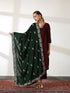Women's Burgundy Velvet Kurta with Mirror Lace and Pants 2 Piece Set | Straight Fit, V Neck, 3/4 Sleeves, Pants, Festive Wear, (Velvet)
