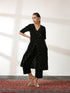 Women's Angrakha Black Velvet Top Set with Sequin Trim and Pant 2 Piece Set | Straight Fit, V Neck, 3/4 Sleeves, Pants, Partywear, (Velvet)