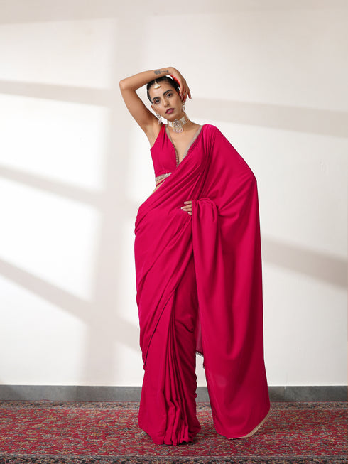 Forbidden Pink Velvet Saree