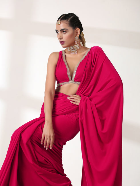 Forbidden Pink Velvet Saree