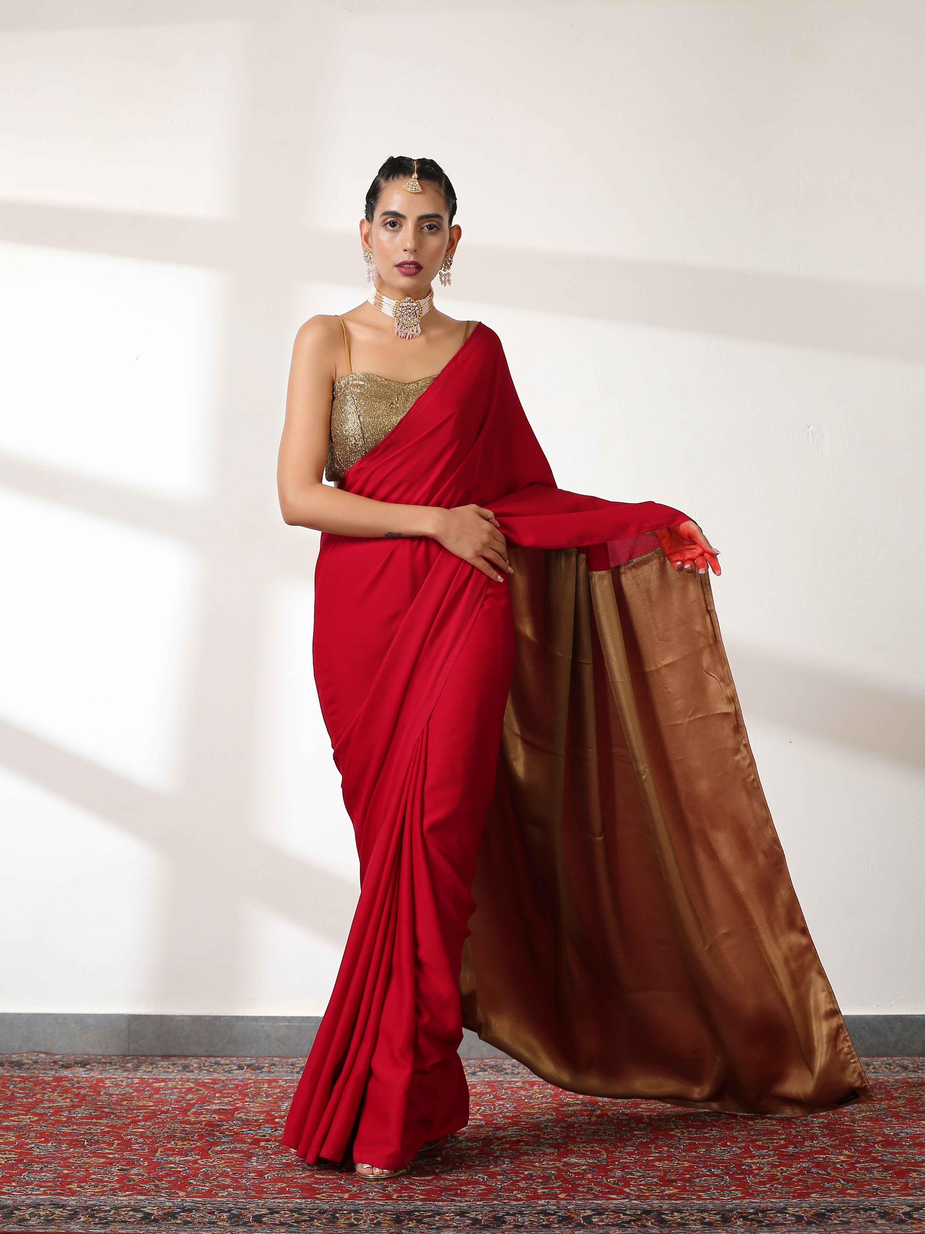 Irresistible red and gold surprise saree — view 5