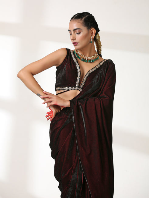 Blouse - Velvet Rosewood Sleeveless with Lace