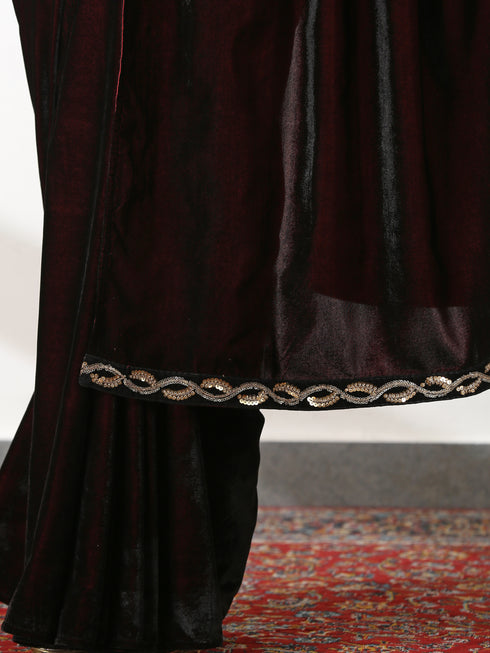 Velvet Rosewood Saree