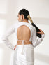 Blouse - White Velvet Blouse with Coloured Glass brooch