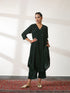 Women's Green Velvet Top with Sequined Sleeves and Yoke 2 Piece Set | Straight Fit, V Neck, 3/4 Sleeves, Pants, Partywear, (Velvet)