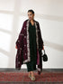 Women's Green Velvet Top with Sequined Sleeves and Yoke 2 Piece Set | Straight Fit, V Neck, 3/4 Sleeves, Pants, Partywear, (Velvet)