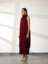 Women's Ruff Maroon Dual Colour Pleated Top Set with Bottom 2 Piece Set | Straight Fit, Round Neck, Sleeveless, Pants, Festive Wear, (Satin)