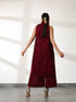 Women's Ruff Maroon Dual Colour Pleated Top Set with Bottom 2 Piece Set | Straight Fit, Round Neck, Sleeveless, Pants, Festive Wear, (Satin)