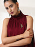 Women's Ruff Maroon Dual Colour Pleated Top Set with Bottom 2 Piece Set | Straight Fit, Round Neck, Sleeveless, Pants, Festive Wear, (Satin)