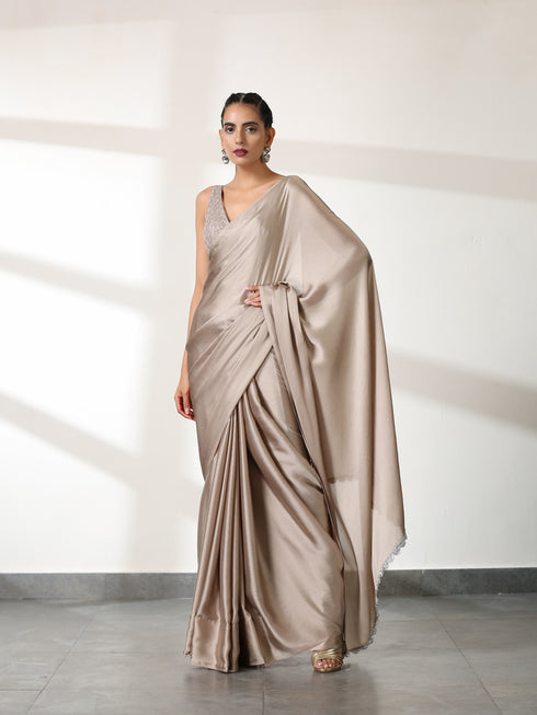 Burning Sand Butter Chiffon Saree with Embroidered Blouse Fabric
