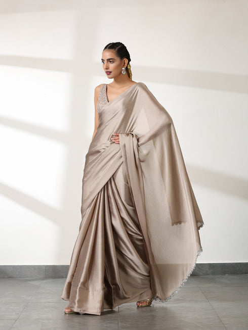 Burning Sand Butter Chiffon Saree with Embroidered Blouse Fabric