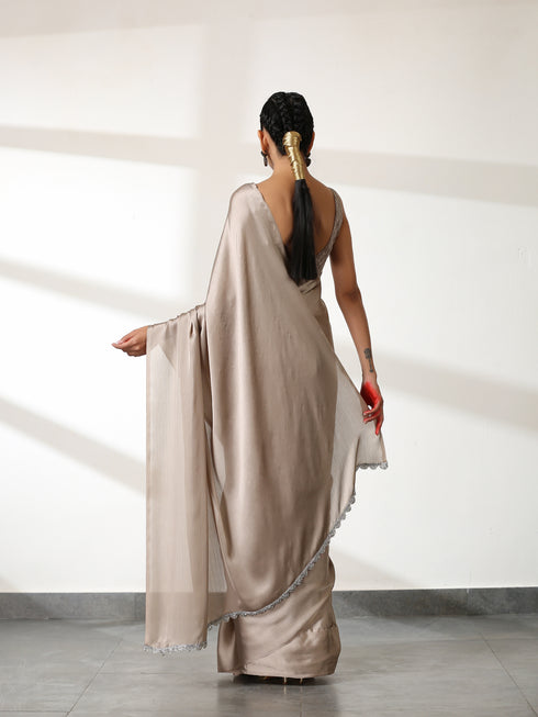 Burning Sand Butter Chiffon Saree with Embroidered Blouse Fabric