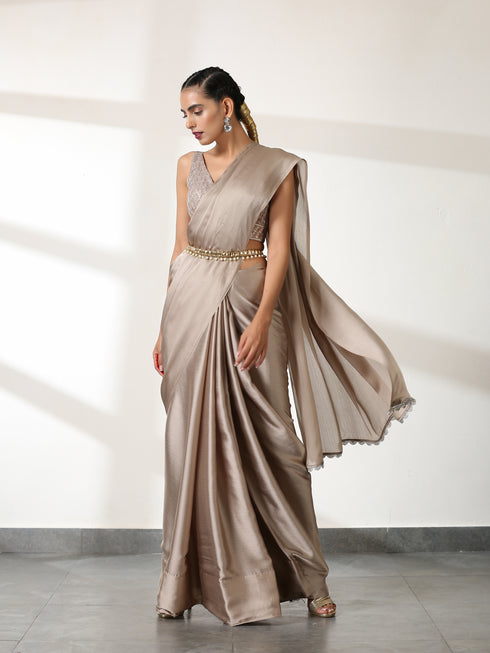 Burning Sand Butter Chiffon Saree with Embroidered Blouse Fabric