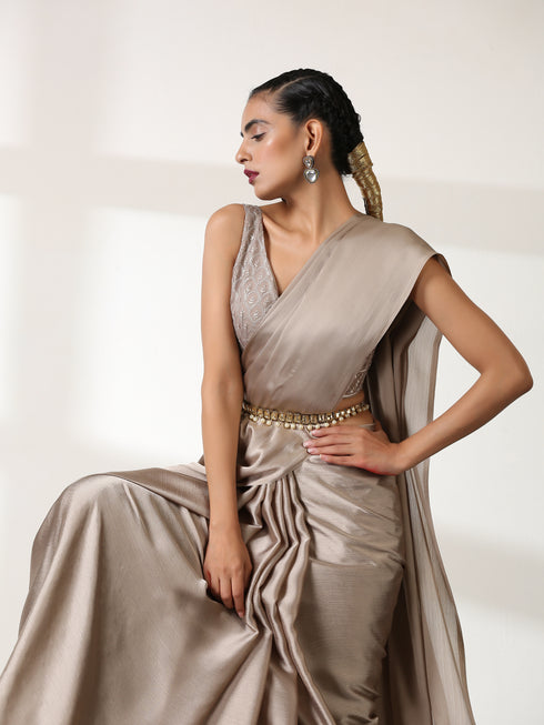 Burning Sand Butter Chiffon Saree with Embroidered Blouse Fabric