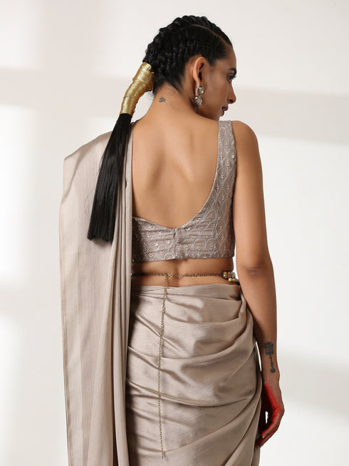 Burning Sand Butter Chiffon Saree with Embroidered Blouse Fabric