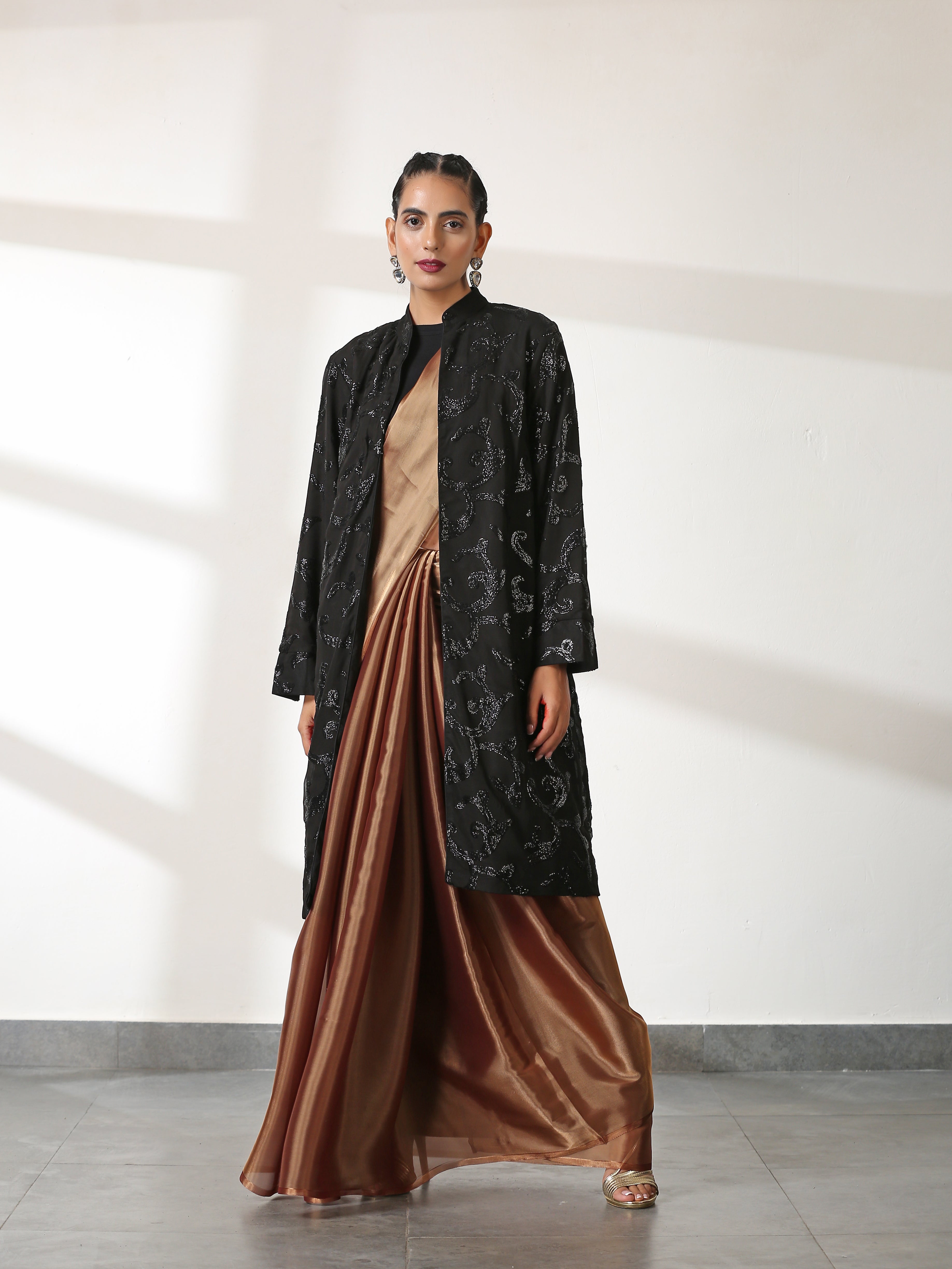 Black on Black Sequin Front Open Jacket