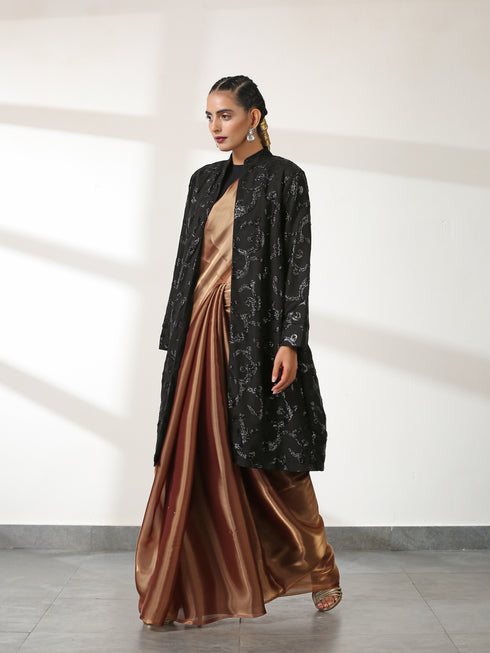 Black on Black Sequin Front Open Jacket
