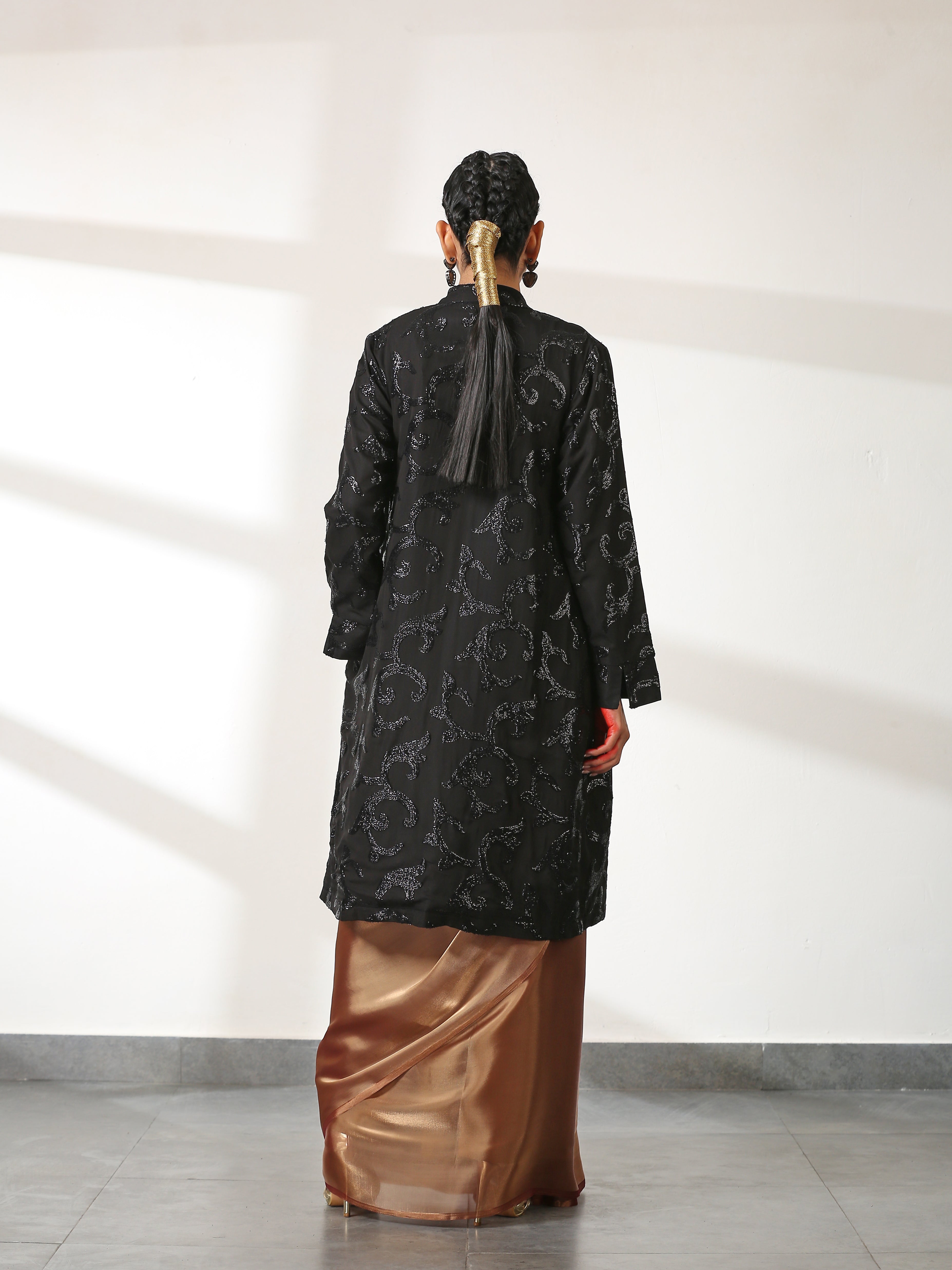 Black on Black Sequin Front Open Jacket