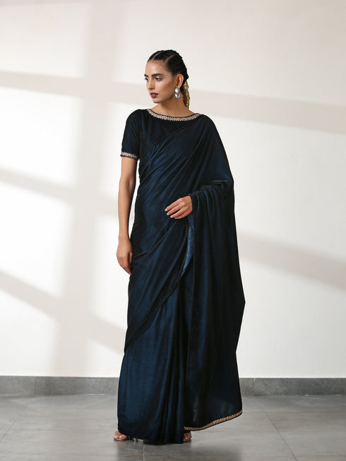 Velvet Peacock Feather Saree