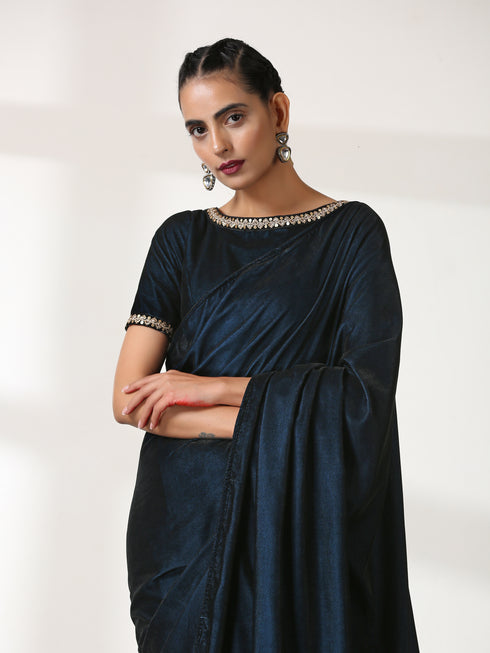 Velvet Peacock Feather Saree