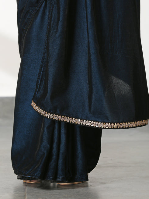 Velvet Peacock Feather Saree