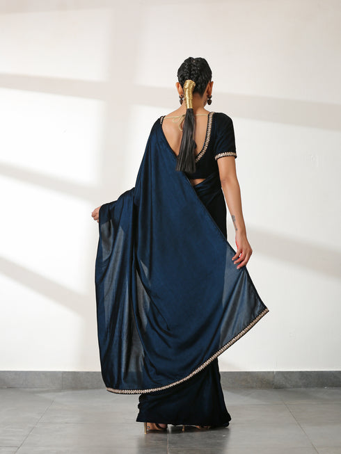 Velvet Peacock Feather Saree