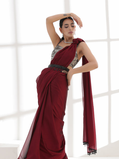 Blouse - Crushed Metallic Blouse with Metal Straps