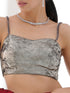 Blouse - Crushed Metallic Blouse with Metal Straps