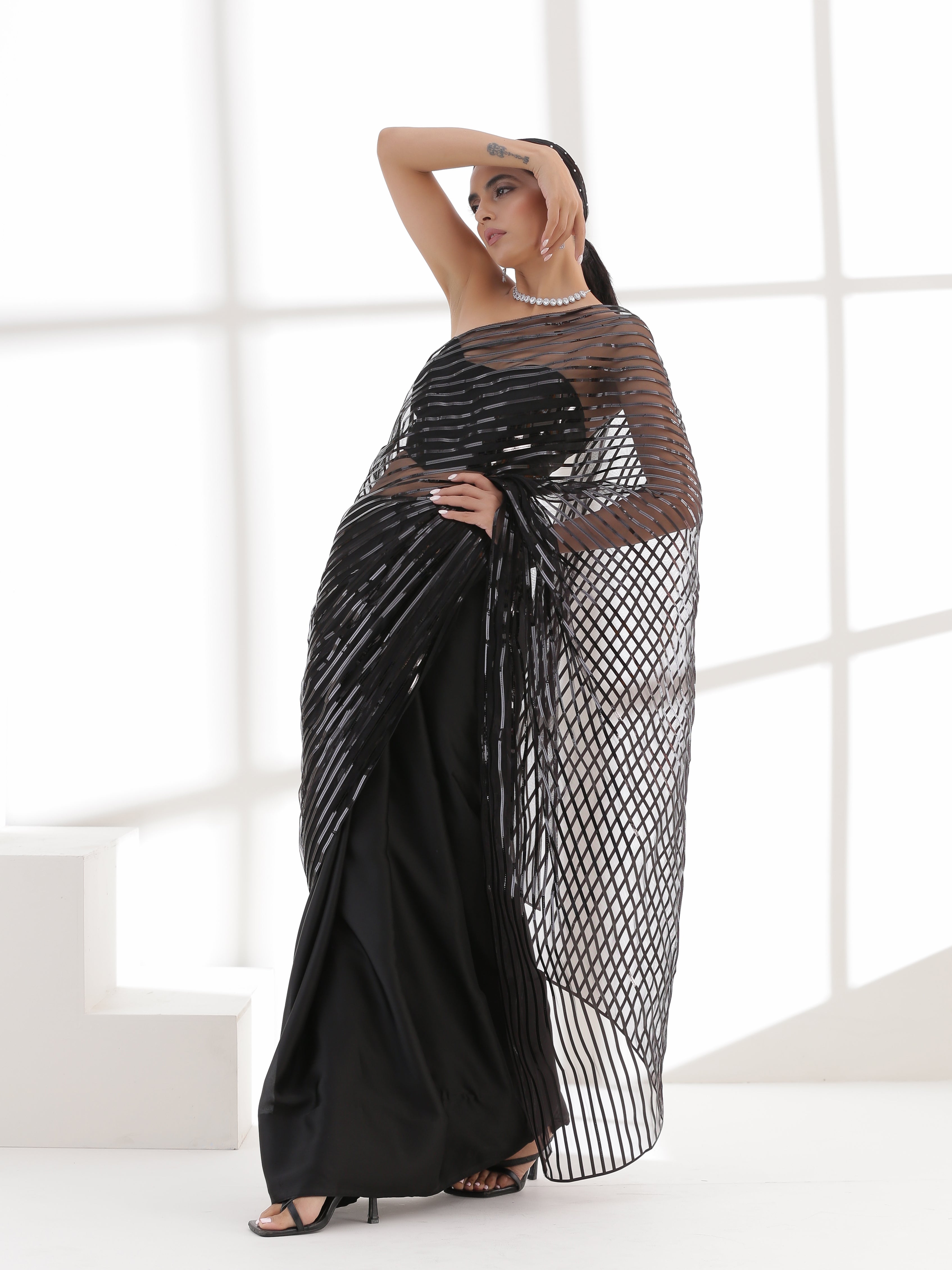Black Impression Net saree