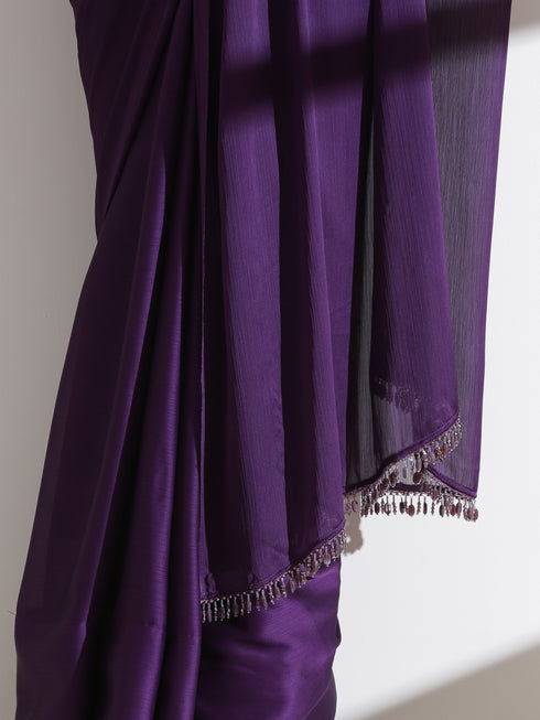 Royal Amethyst Purple Saree With Embroidered Blouse Fabric