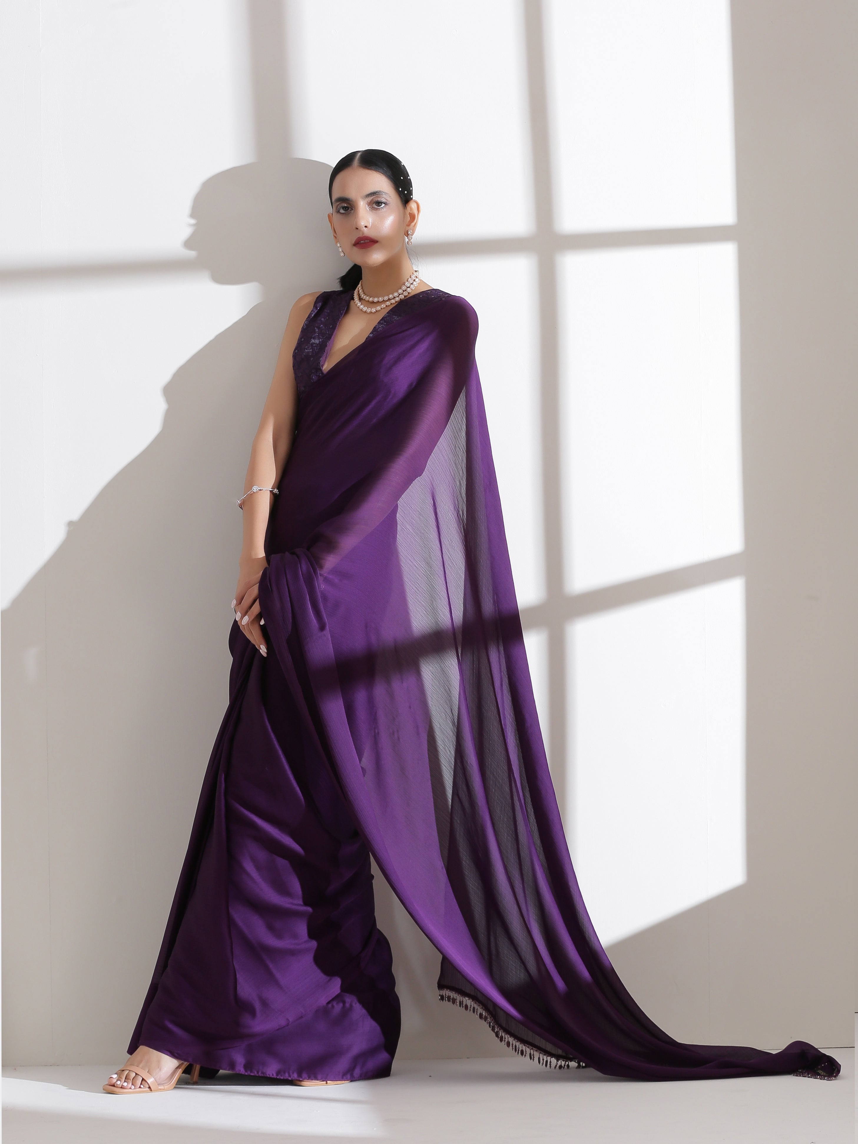 Royal Amethyst Purple Saree With Embroidered Blouse Fabric