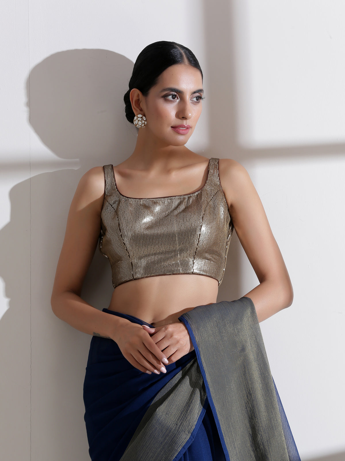 Bronze square neck sequin blouse