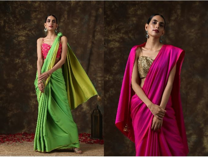 Plain Satin Saree with Designer Blouse Ideas