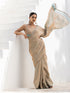 Champagne Cream & Powder Blue Dual Shade Satin Saree with Blouse Fabric