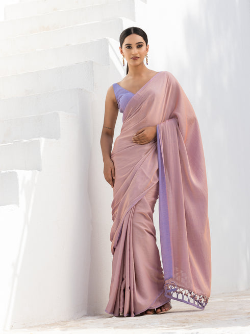 Charm Peach & Lavender Dual Shade Satin Saree with Blouse Fabric