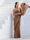 Russet Chocolate Brown Royal Satin Saree with Gold Coin Lace