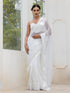 Gala Ready White Shimmer Saree with Faux Feathers and Blouse Fabric