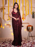 Deep Maroon Metallic Satin Saree With Bronze Sequins And Blouse Fabric