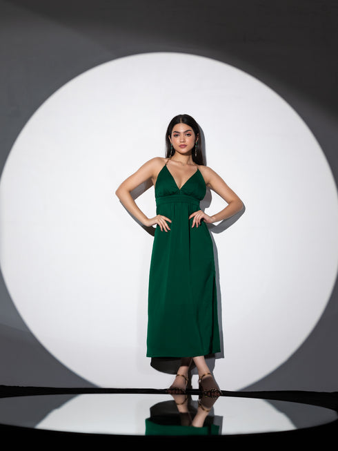 2pcs. Set| Metal Strap Korean Emerald Dress with Satin Organza Cape