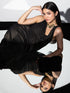 2pcs. Set | Cowl Neck Pleated Black Gold Top with Dhoti Pants