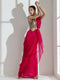 Raspberry Organza Net Saree with Gold Print with Bronze Latkan
