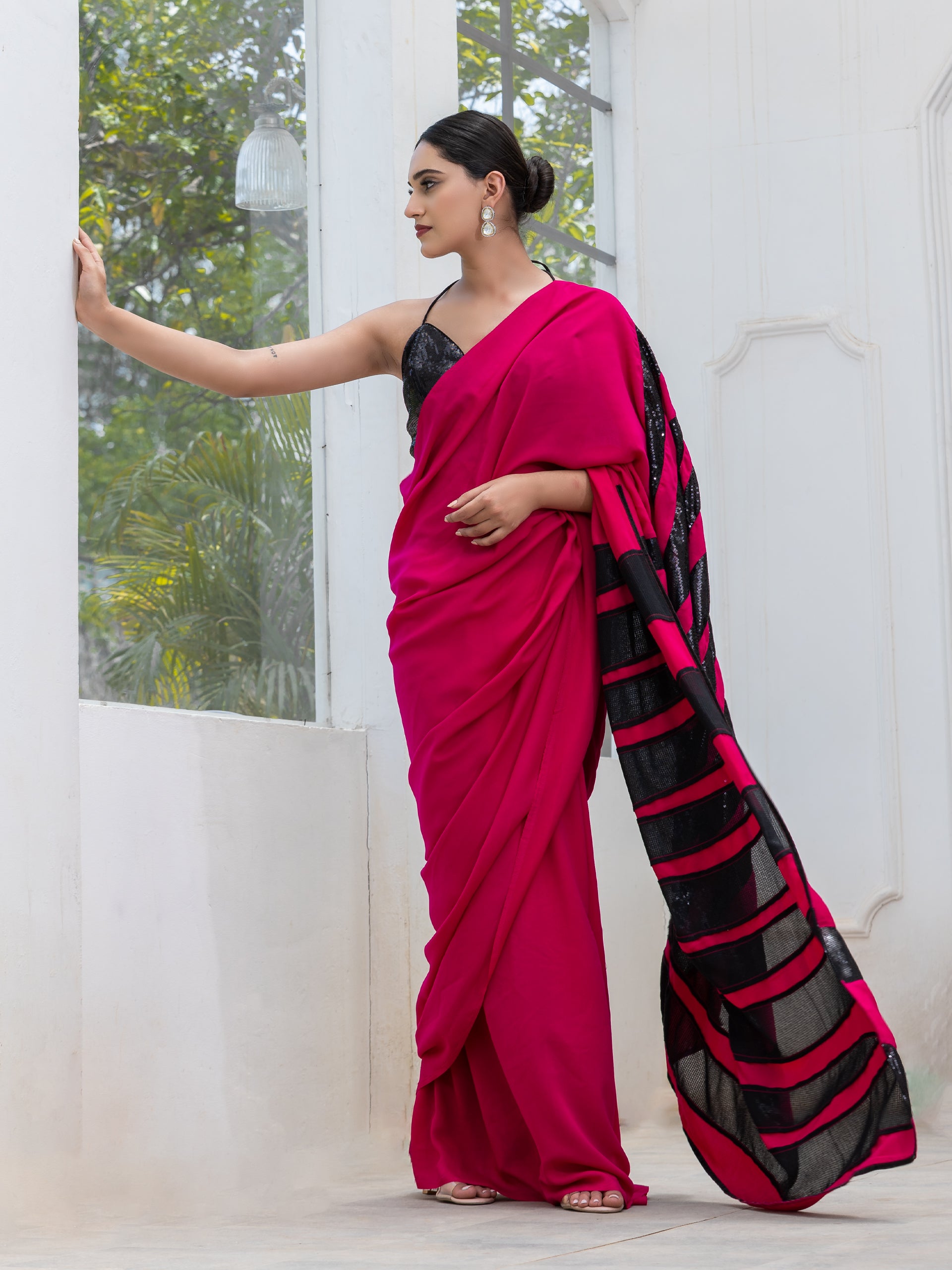 Raw Pink Power Saree with Zebra Sequins