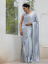 Ice Grey Stripe Satin with Embroidered Blouse Fabric