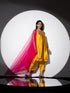 3pcs. Set | Yellow Satin Dress, Pants and Net Dupatta with Lace