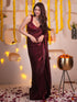 Deep Maroon Metallic Satin Saree With Bronze Sequins And Blouse Fabric